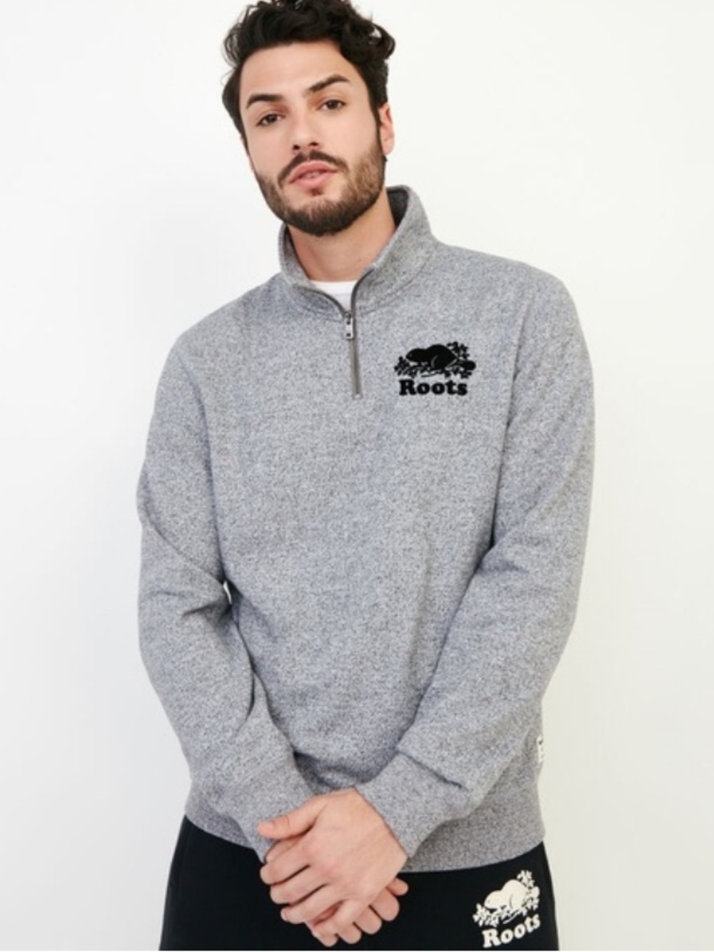 Roots Men's Salt & Pepper Quarter-Zip Pullover